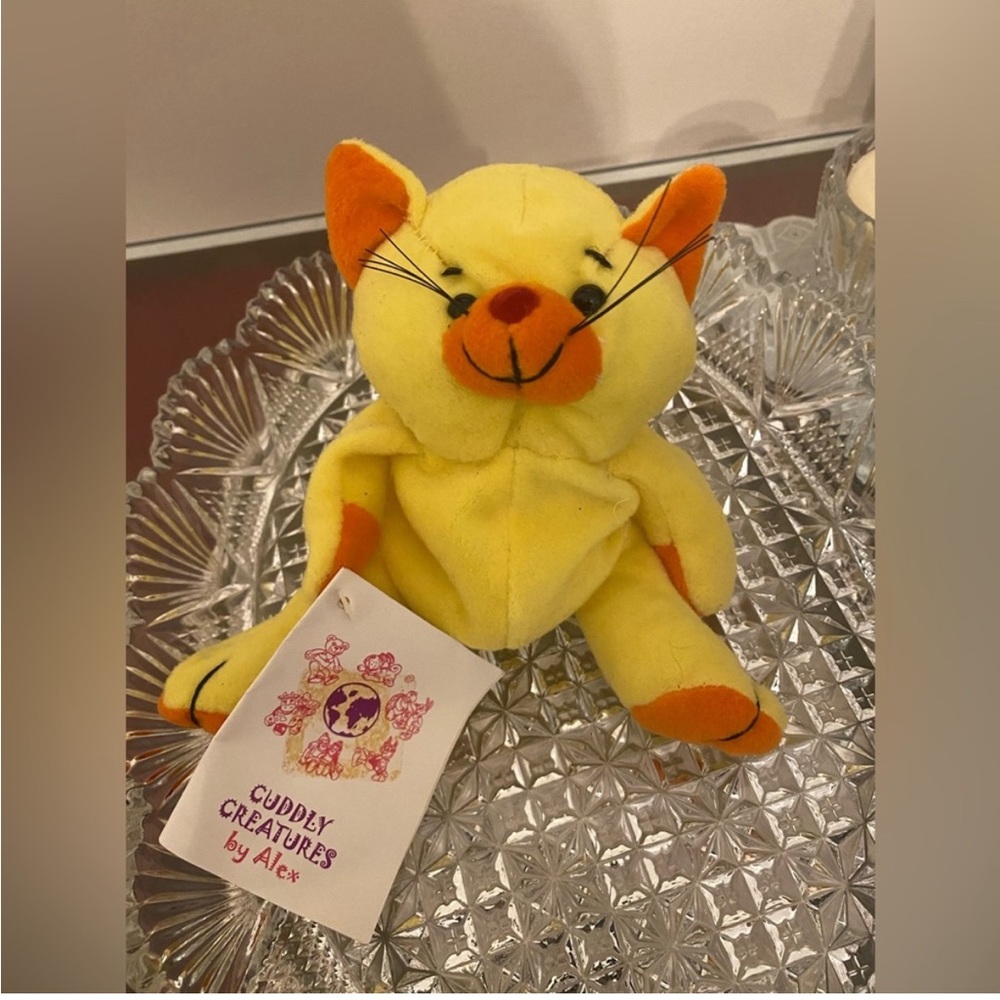 Cuddly Creatures By Alex VTG New 90’s Y2K Mory Cat Beanie Plush Toy Yellow OS